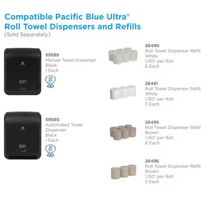 Pacific Blue Ultra 26490 Hardwound Paper Towels 1-Ply 1150 ft White 6 Rolls