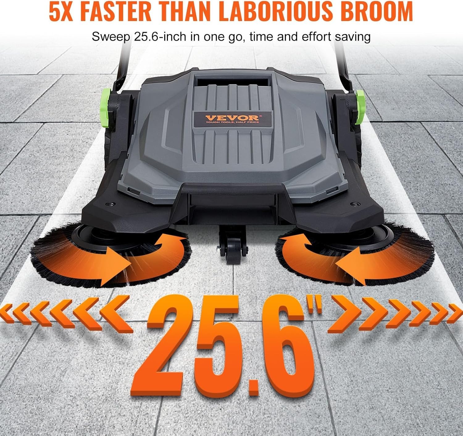 Walk-behind Hand Push Floor Sweeper, 25.6″ Sweeping Width | Manual Non-Electr…