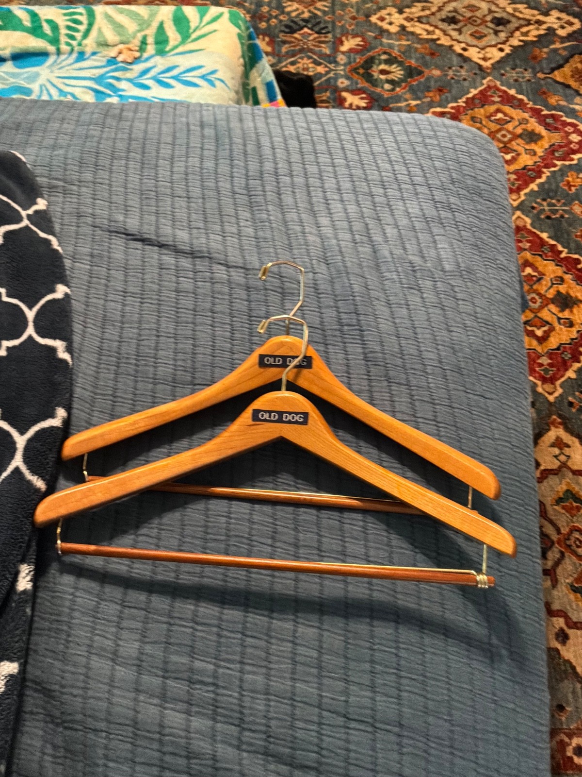 2 Old Dog Wooden Hangers, Mens Suits