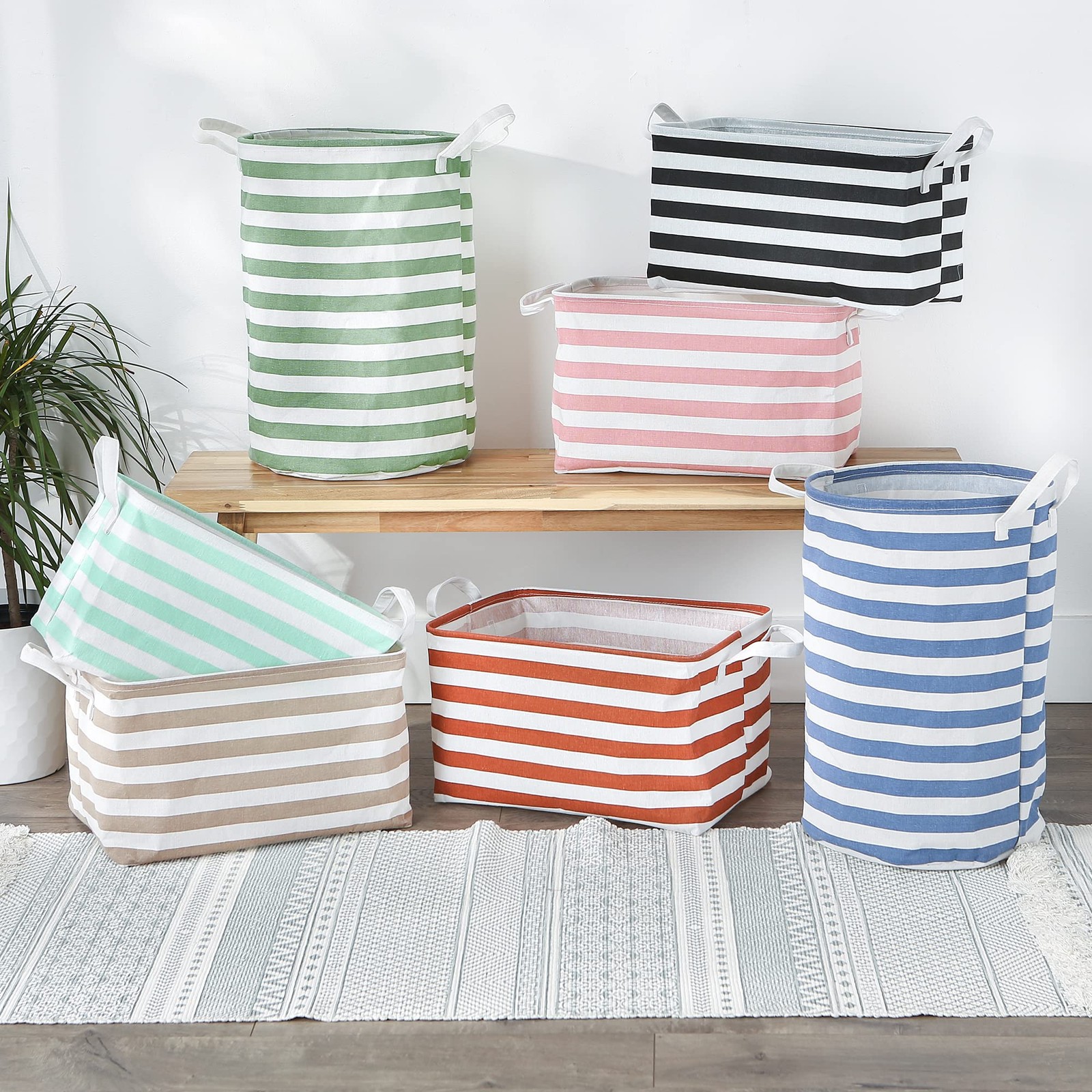 SET/2 DII Collapsible Bin, Cotton/Polyester, 10.5×17.5 x 10″H, Rose Stripe