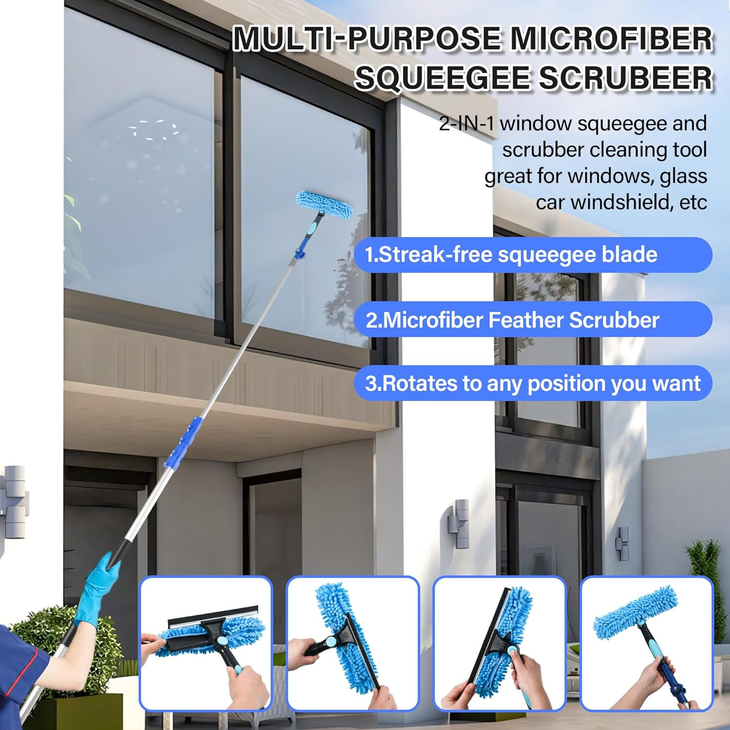 20 FT Exterior House Cleaning Brush Set with 5-12 Foot Telescoping Extension Pol
