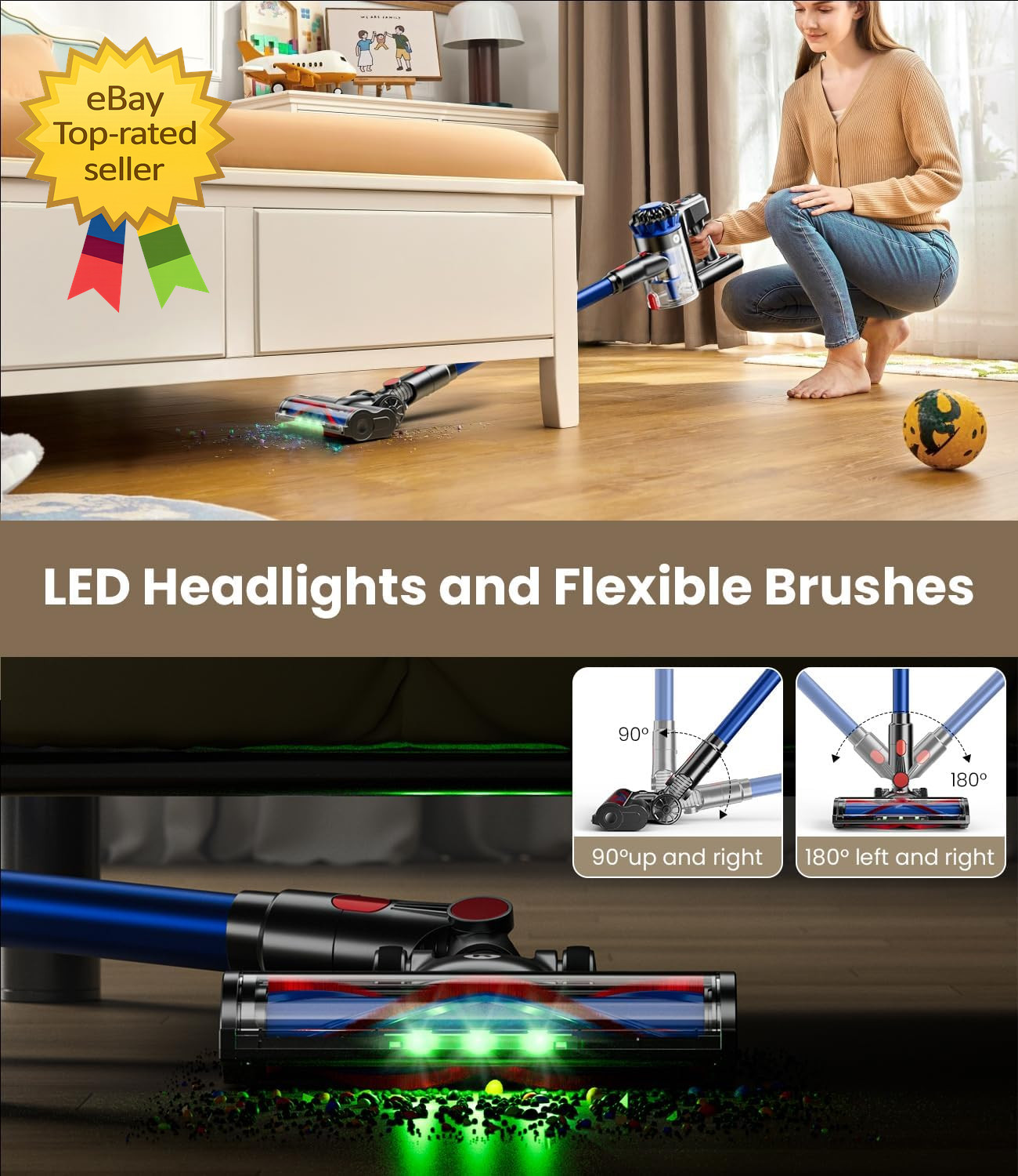 Cordless Vacuum Cleaner 500W/40Kpa Vacuum Cleaners for Home, 60Mins Stick Vacuu