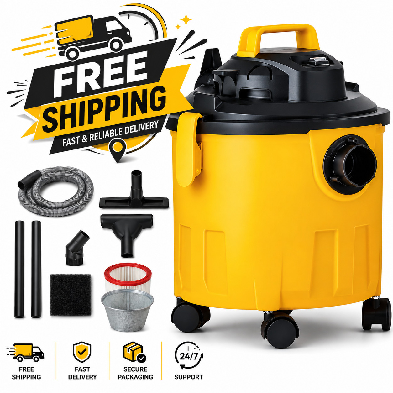 Vacuum Wet Dry Cleaner 5 Gallon 6 Peak HP Portable Shop Vac for Car Home