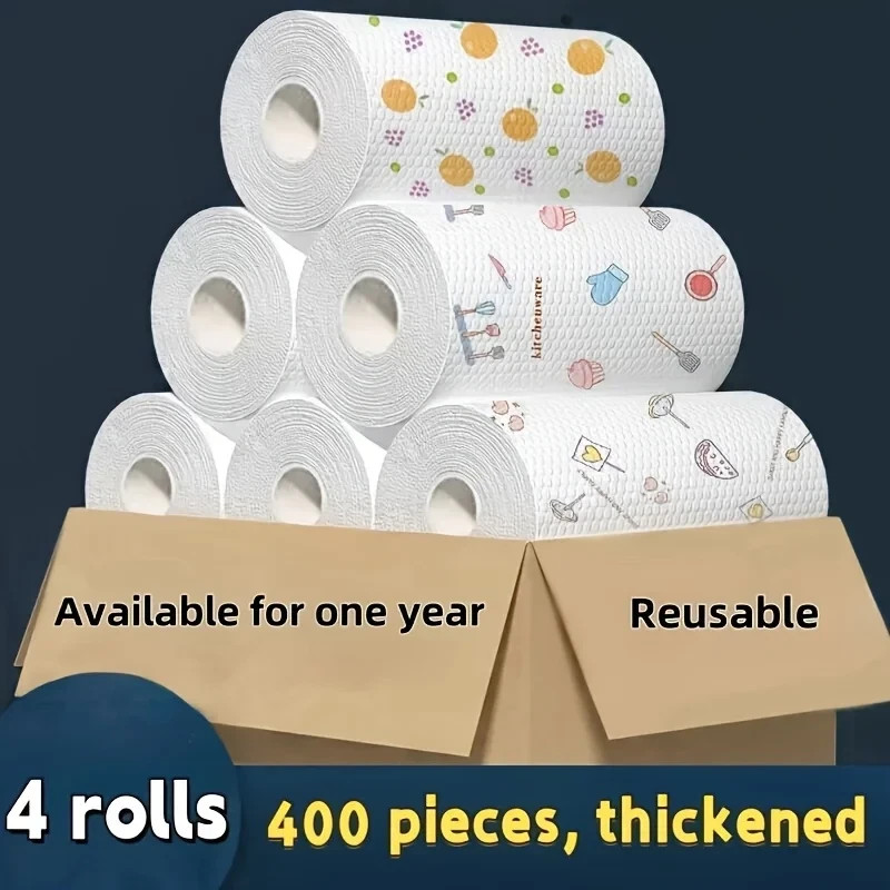 100pcs, 1 roll Dishcloth Absorbent Thickened Kitchen Paper Dry Wet Use Non Greas