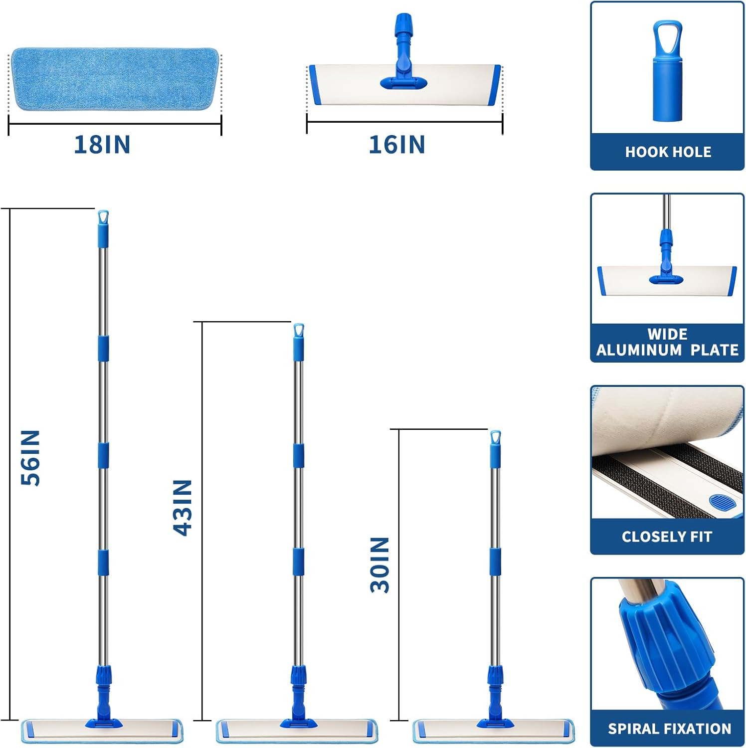 18″ Professional Microfiber Mop Floor Cleaning, Flat Mop with Stainless Steel