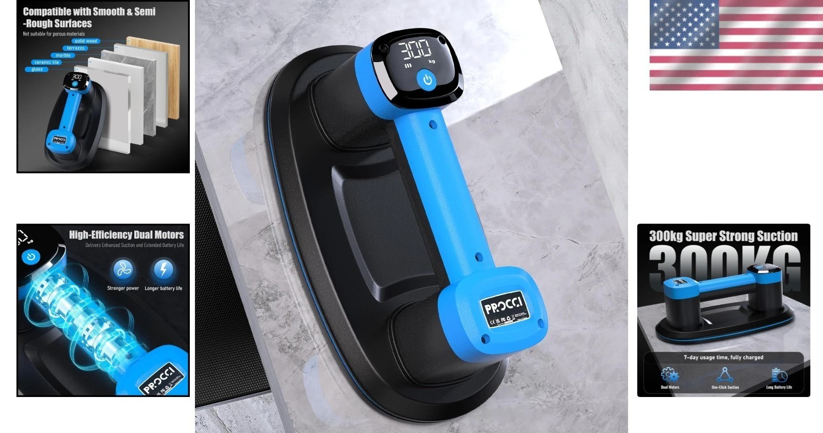 Electric Vacuum Lifter for Tiles, Glass & Marble – 12h Runtime, LCD Display