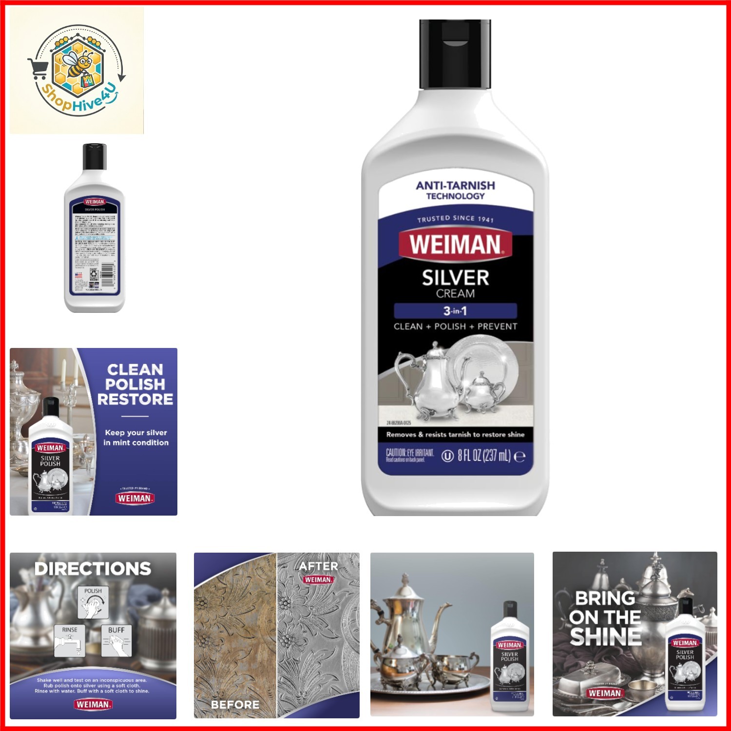 Silver Cream Cleaner 3-in-1, Anti-Tarnish Technology, Safely Clean, Polish, S…