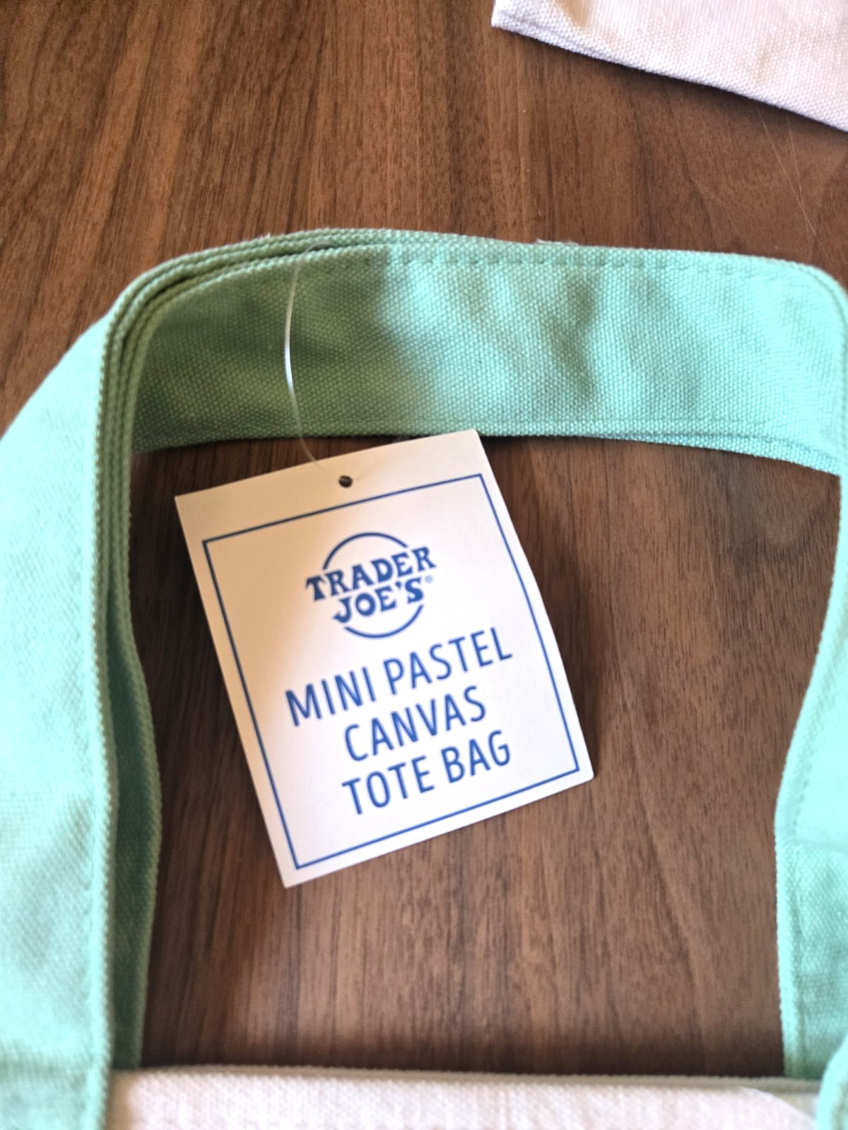 Trader Joe’s Mini GREEN Pastel Canvas Tote Bag New With Tags Embroidery
