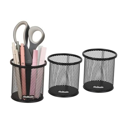Pen and Accessories Holder, Desktop Organizer, Office, Metal Mesh, 3.5″L Black