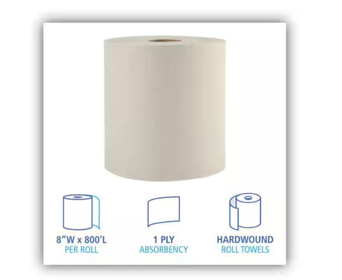 Hardwound Jumbo Paper Towel 6 Rolls Recycled Commercial Washroom 1-Ply 8″x800ft