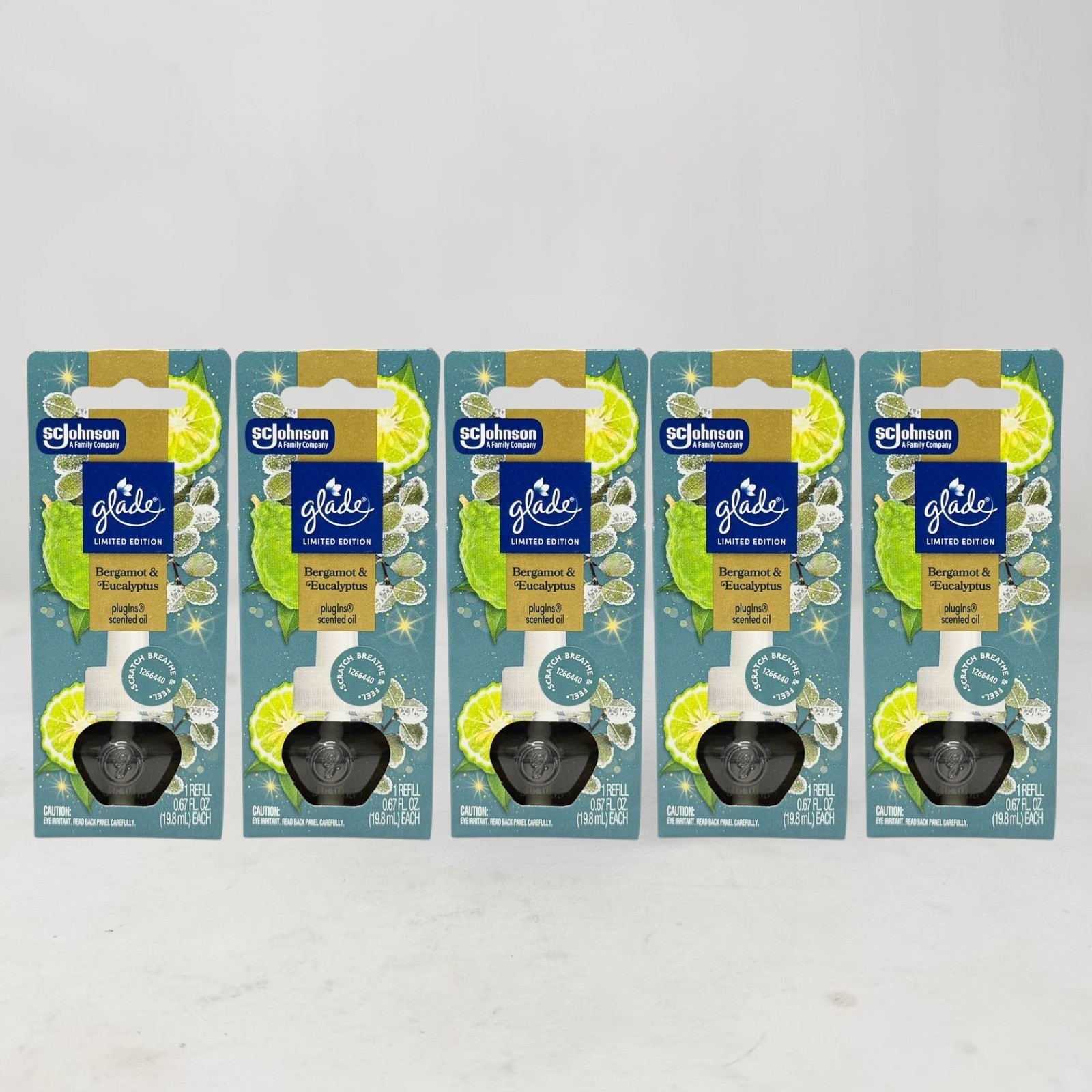 5 Pack – Glade PlugIns Scented Oil Refills, Bergamot & Eucalyptus, 0.67 oz