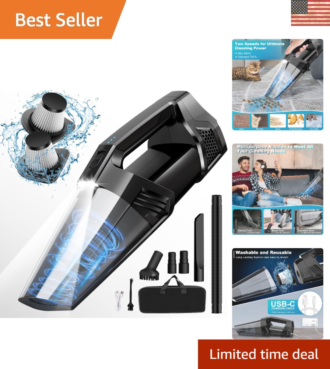 Lightweight Rechargeable Portable Car Vacuum with HEPA & High Power Suction