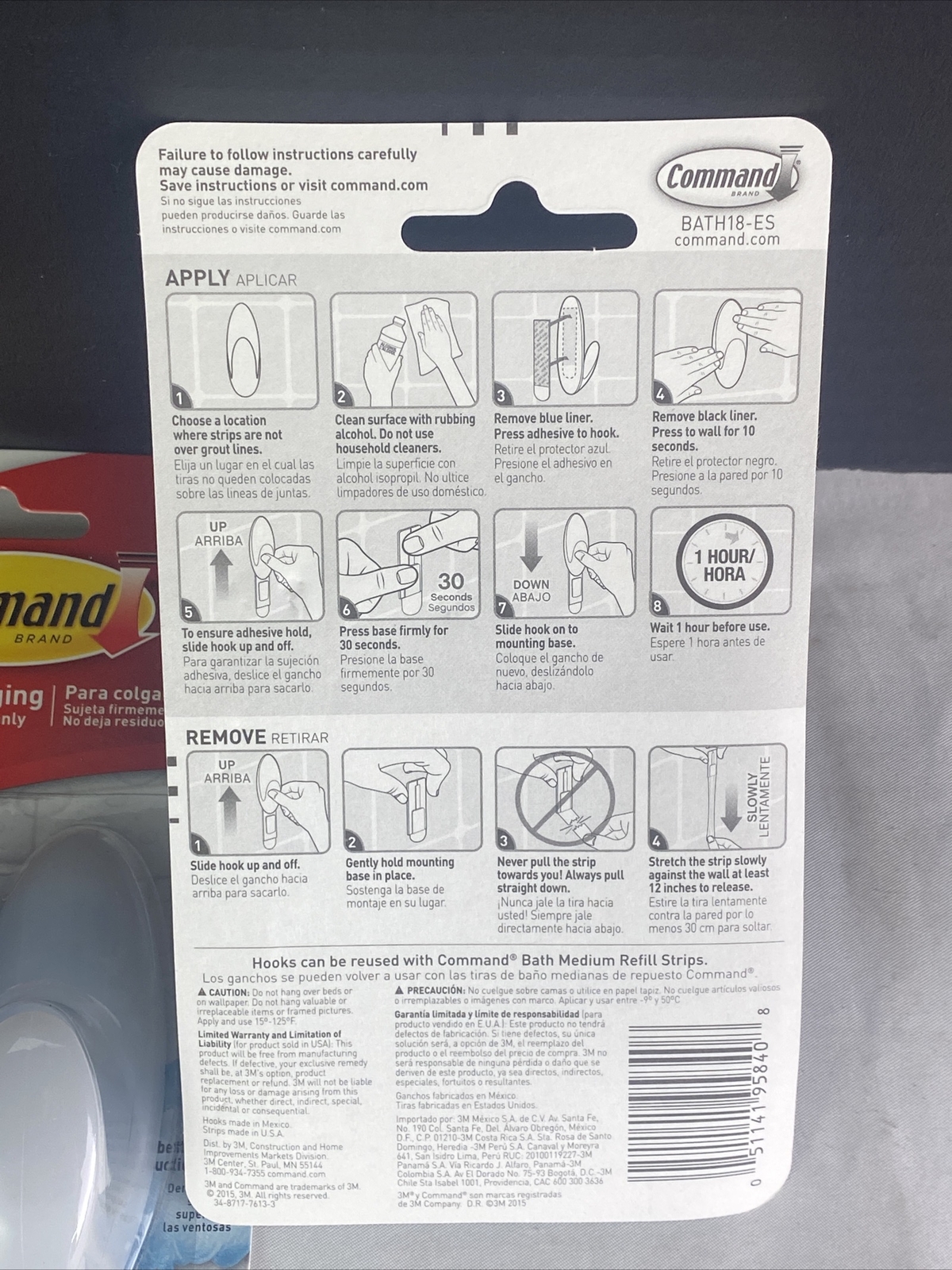 4 PK Command Medium Hooks With Water-Resistant Adhesive Holds 3 lbs