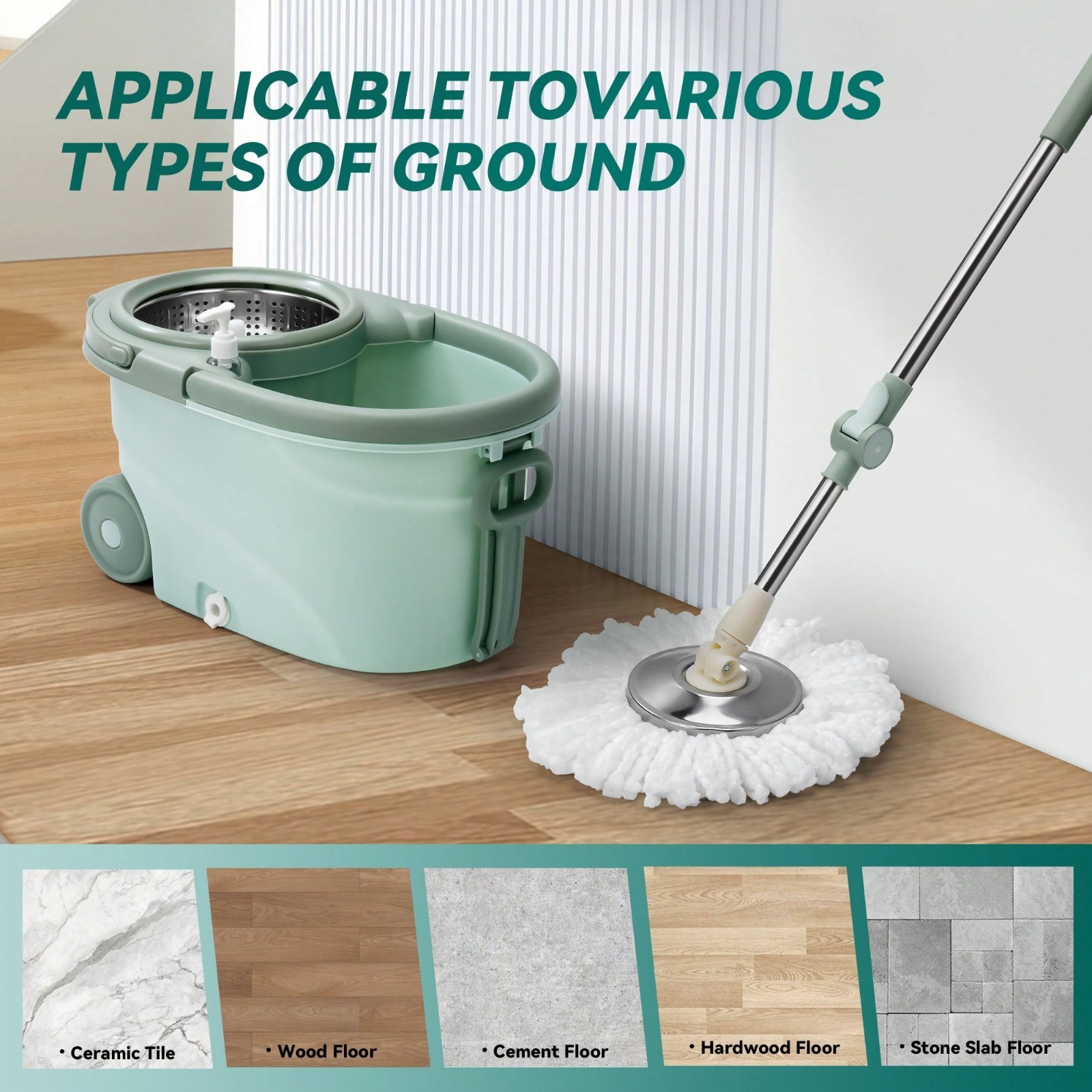 360° Spin Mop And Bucket With Wringer Set Stainless Steel Floor Cleaning