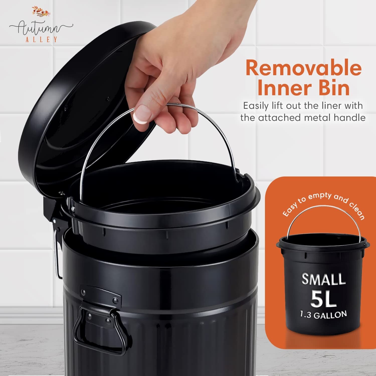 Autumn Alley Black Metal Pedal Waste Bin | 5L, 1.3 Gallon Trash Can