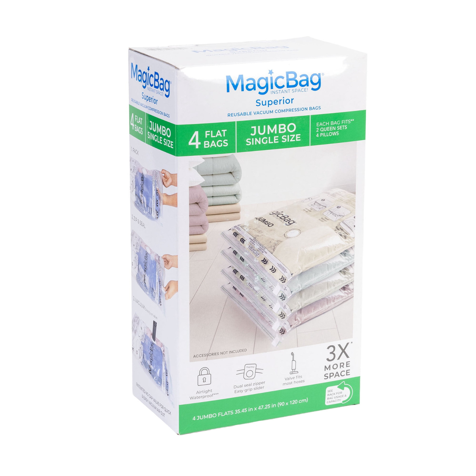 MagicBag Jumbo Vacuum Storage Bags (4 Pack) Flat Compression for Bedding