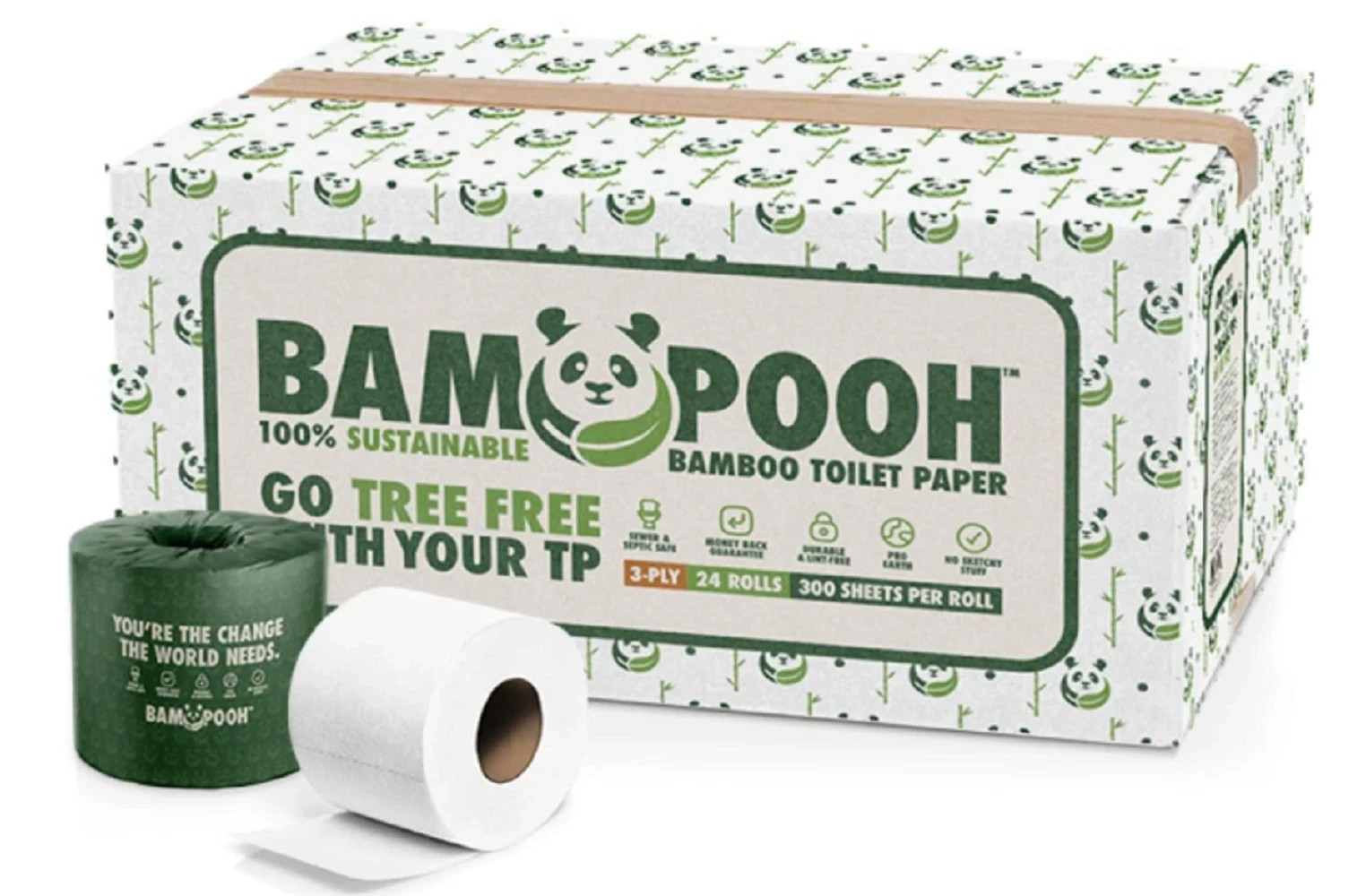 Bamboo Story, Bamboo Toilet Paper Unbleached, 24 Rolls, 3 Ply and 300 Sheets Ba