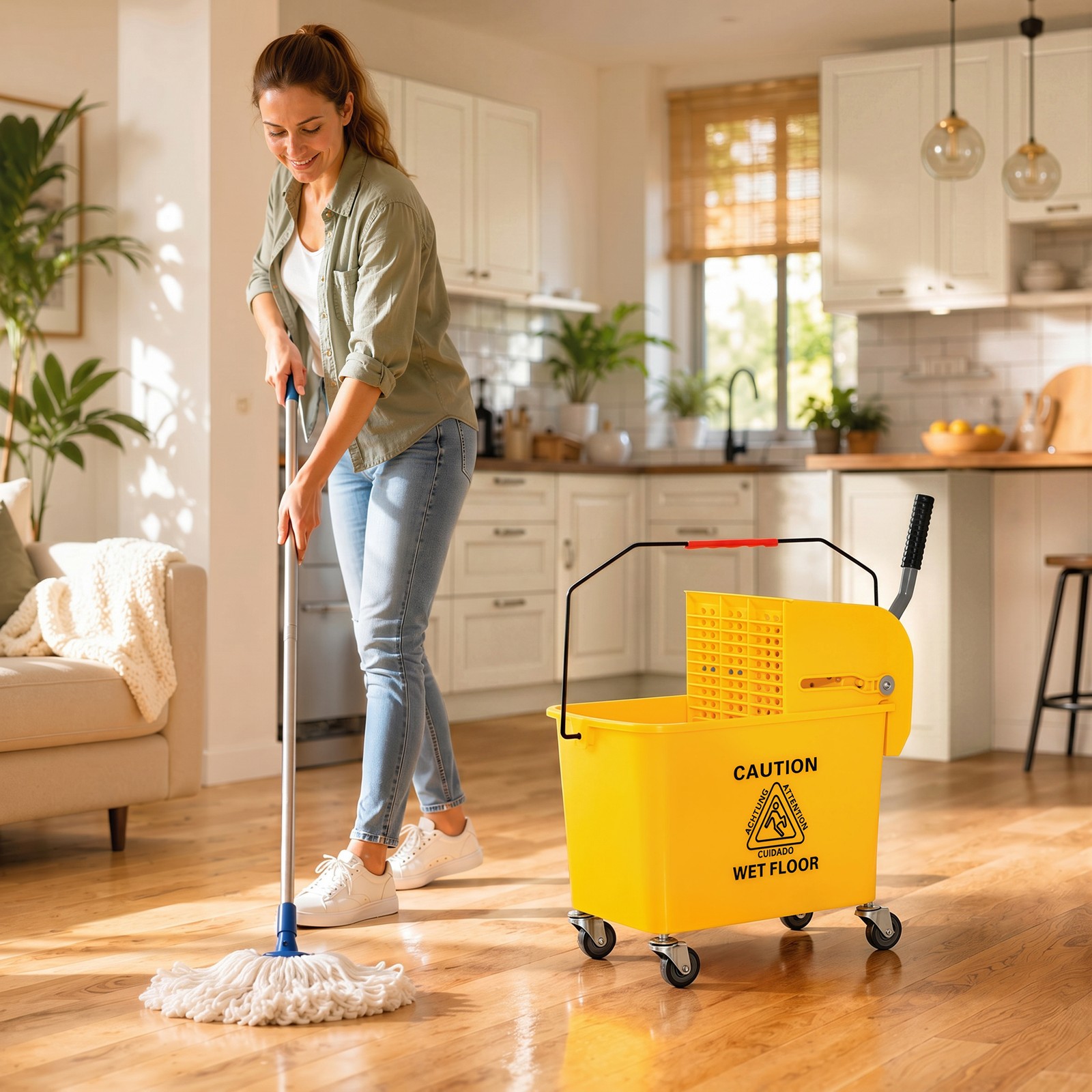 5 Gallon Mini Press Mop Bucket with Wringer 20L Rolling Cart Yellow