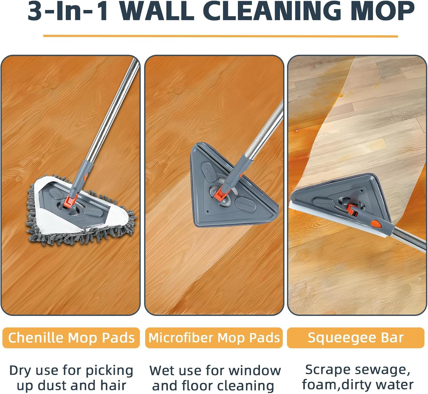 Long Handle Wall Mop & Baseboard Cleaner – Multi-Surface Dusting Tool for Walls,
