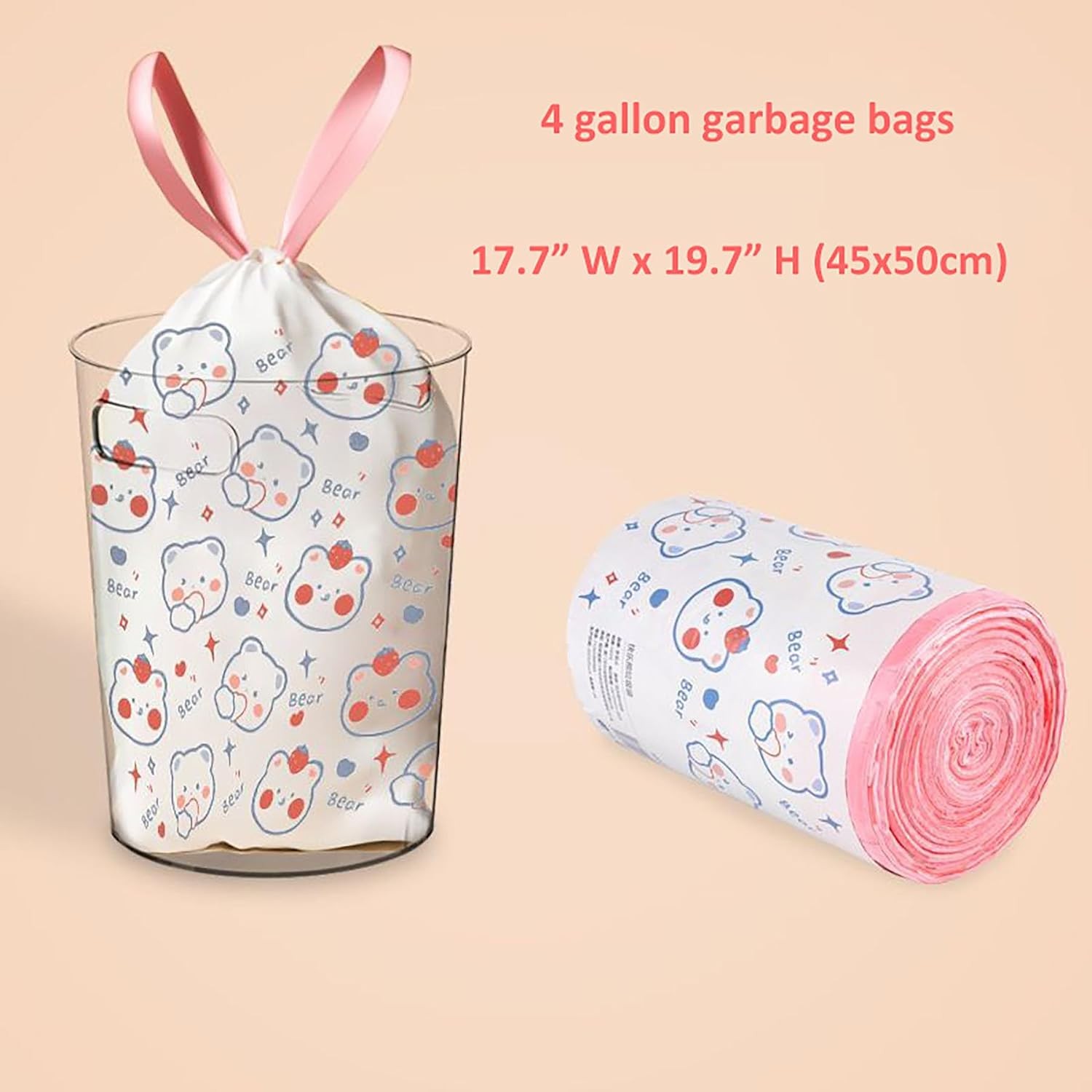 4 Gallon Trash Bags 75 Count- Drawstring small trash Bags 1.1mil Thick for