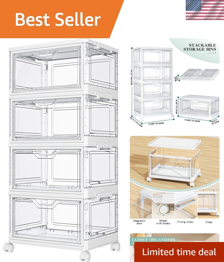 Clear Storage Bins with Lids – 4 Tier Plastic Bins with Wheels, Stackable Sto…