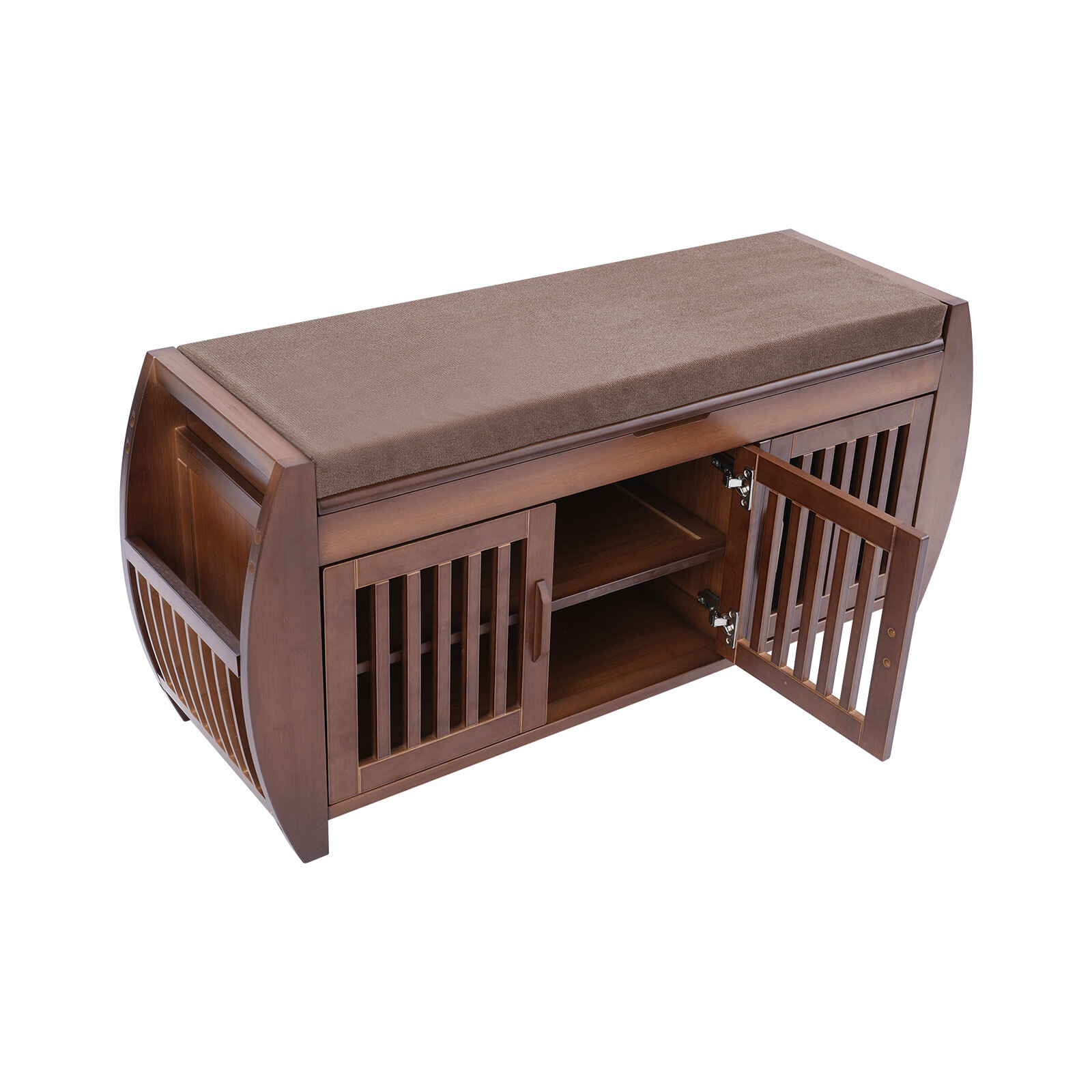 Bamboo Shoe Storage Bench With Cushion & Hidden Storage, 150kg Capacity