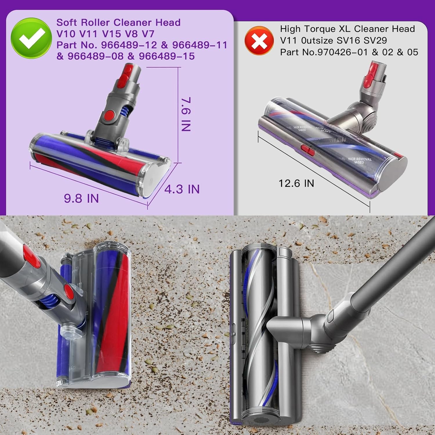 Soft Roller Replacement Head for Dyson V7 V8 V10 V11 V15 Cordless Vacuum Cleaner