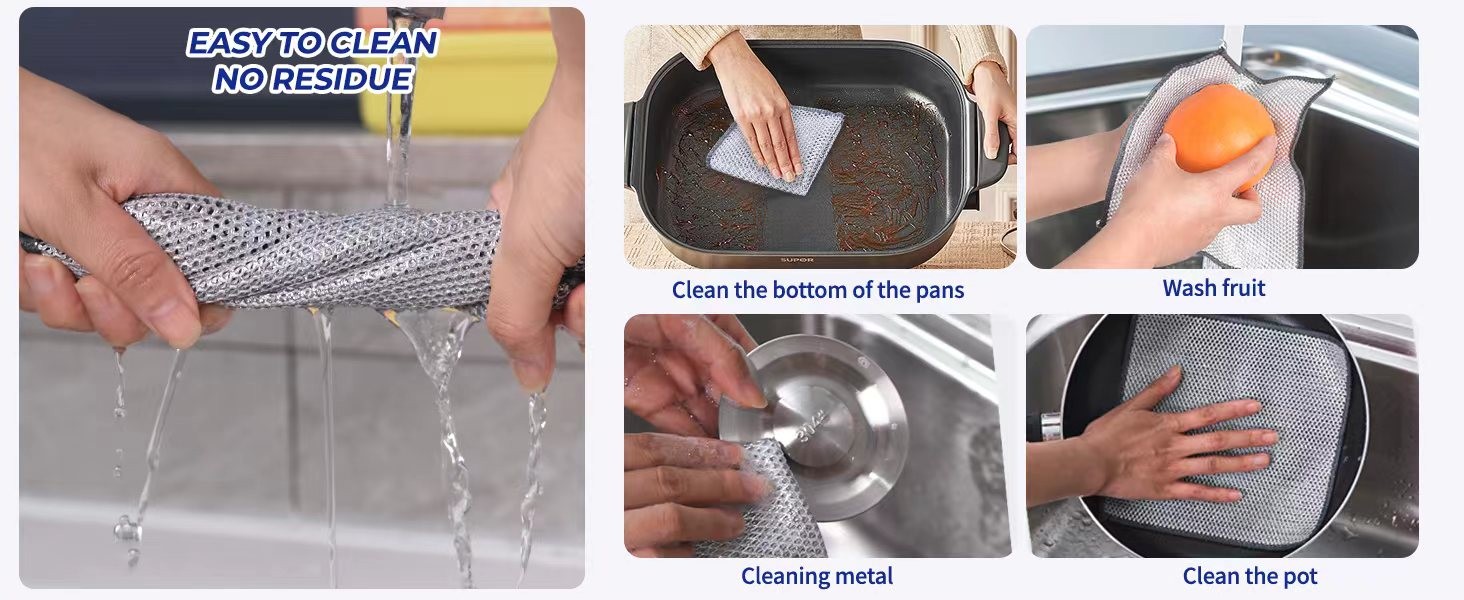 12PK 3-Layer Non-Scratch Wire Dishcloths, 7.87 x 7.87 in | metal scrubber,wet &