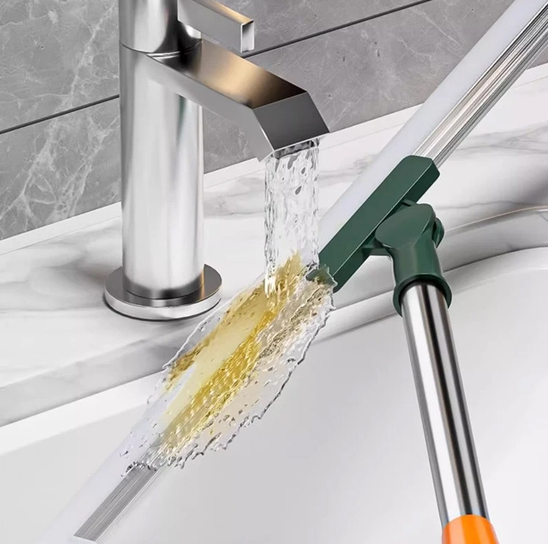 1pcs Long Handle Silicone Broom with Telescopic Rod for Floor & Glass Cleaning