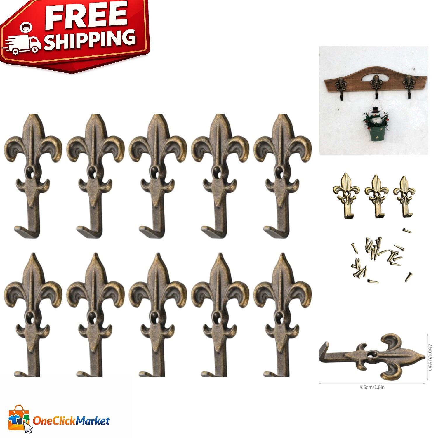 10 PCS Vintage Metal Wall Hooks, Bohemian Decorative Hook with Screws, Wall Hook