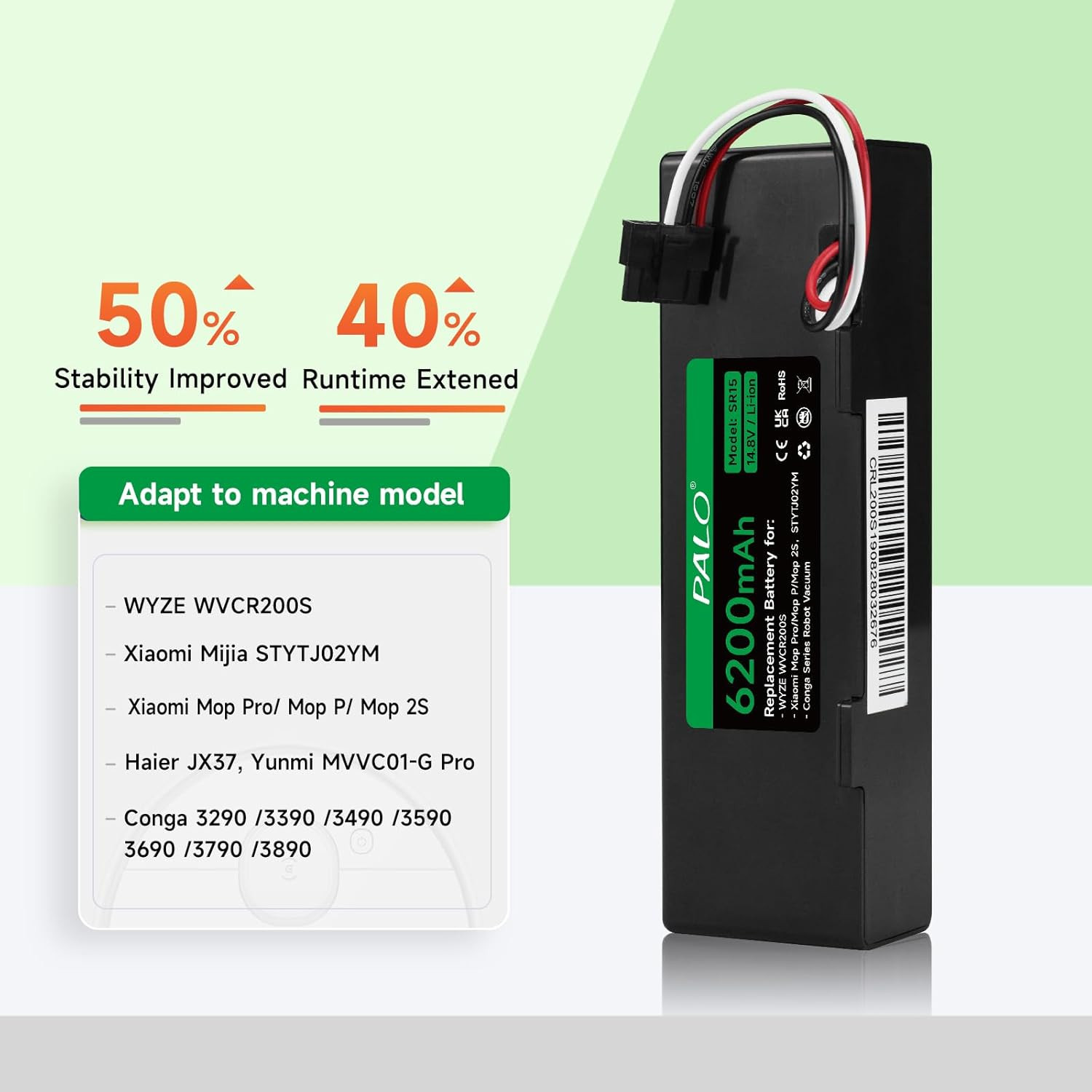 6200mAh Replacement Battery Compatible with Wyze Robot Vacuum Xiaomi Mop Haier