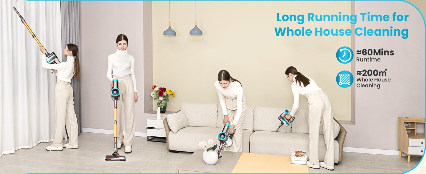 Cordless Vacuum Cleaner 55KPa 550W 60min Self-Standing Stick Carpet Floor Clean