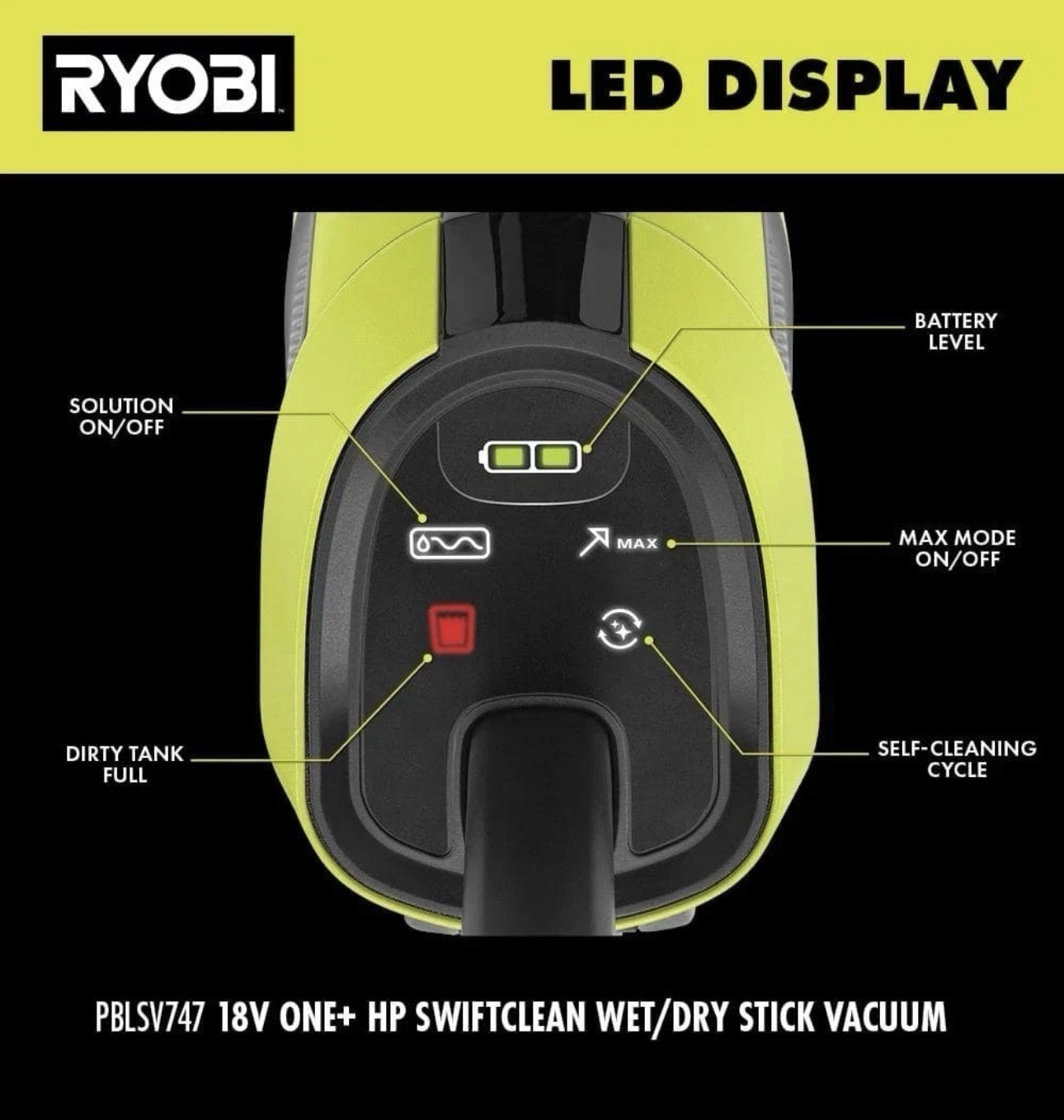 RYOBI ONE+ HP 18V Cordless SWIFTClean Wet/Dry Stick Mop and Vacuum (Tool Only)