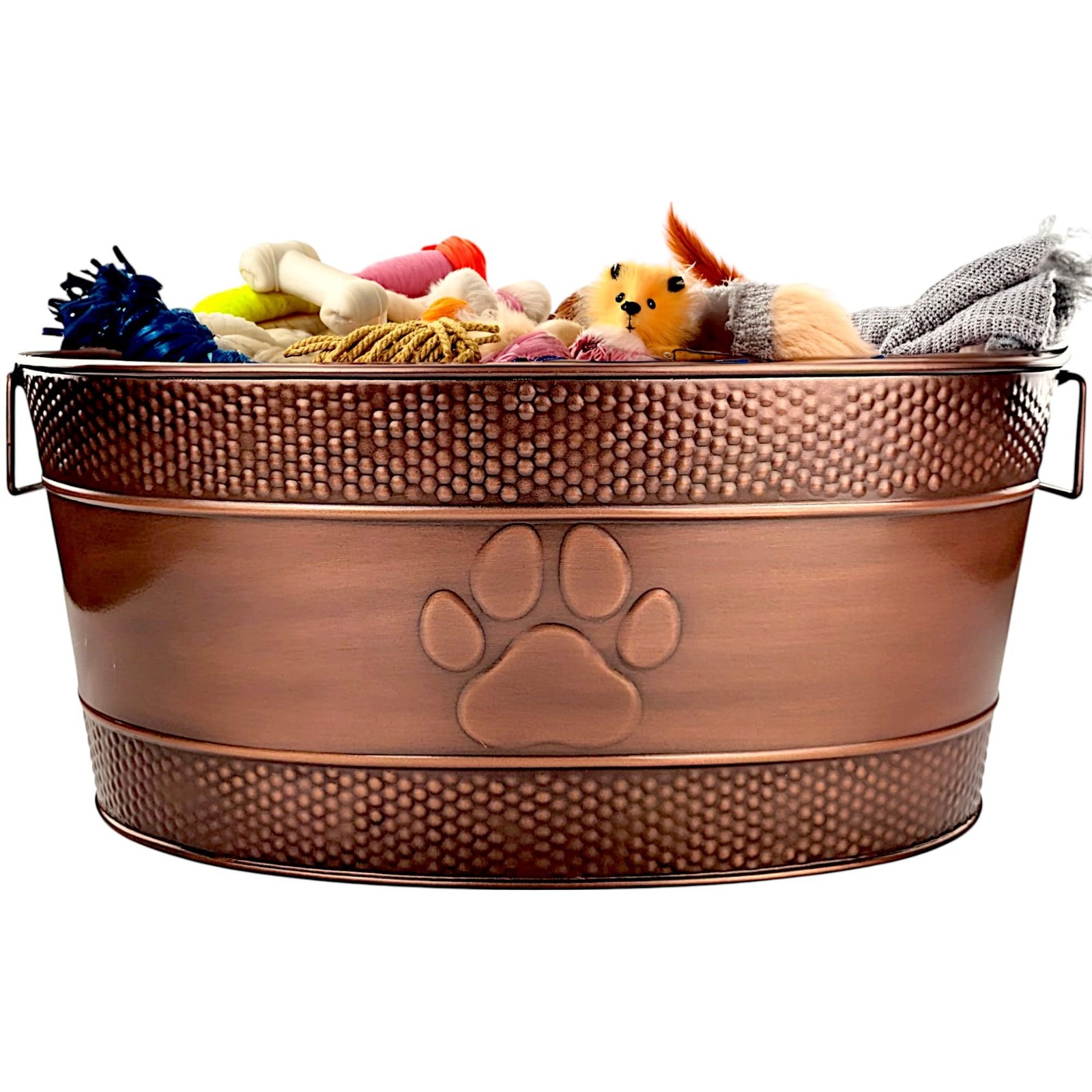 Copper Metal Dog Toy Storage Bin, Indestructible, Large