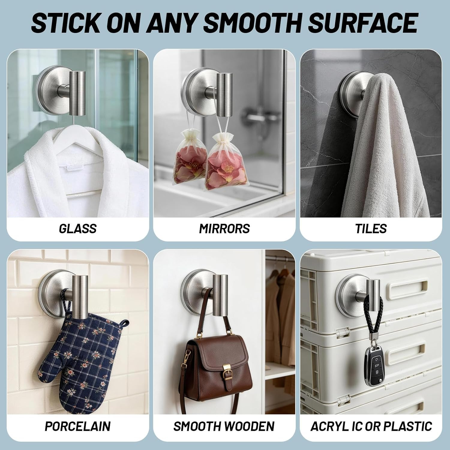 15 Lb Suction Cup Hooks for Shower, Stainless Steel Bath Towel Hooks | Removable