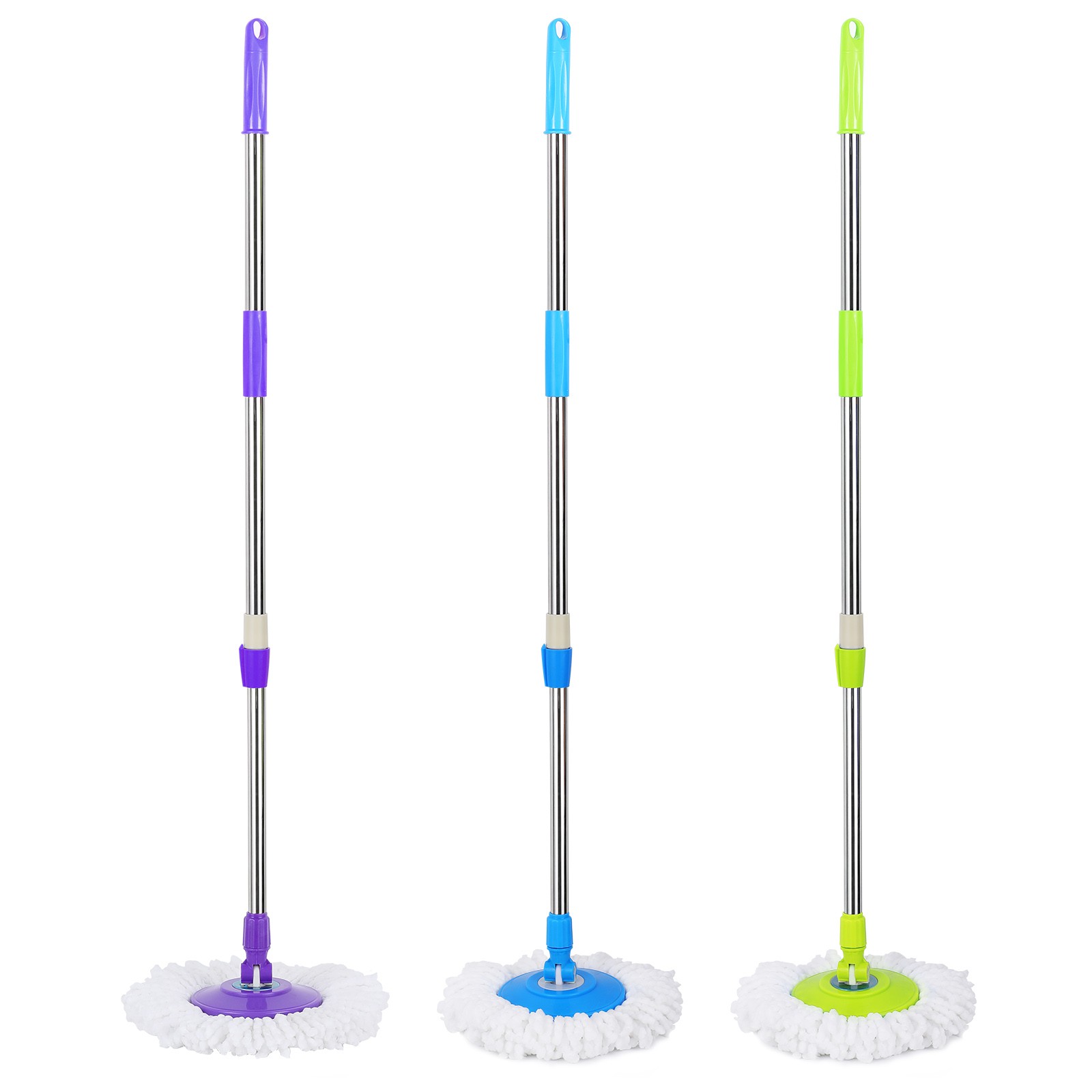 360° Rotating Spin Mop Handle Replacement Adjustable Pole 2 Microfiber Mop Heads
