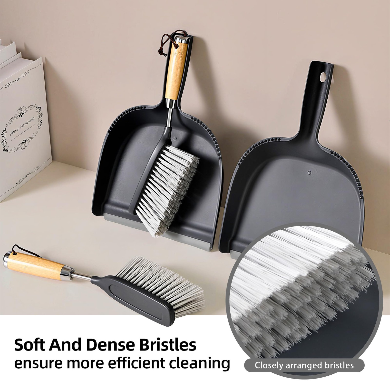 Hand Broom and Dustpan Set 13.8″ X 9.1″ Bamboo Stainless Steel – Portable