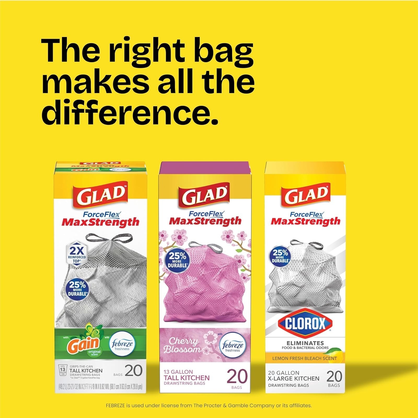 Glad 4 Gallon Drawstring Trash Bags Lemon Fresh Bleach Scent 34 Count