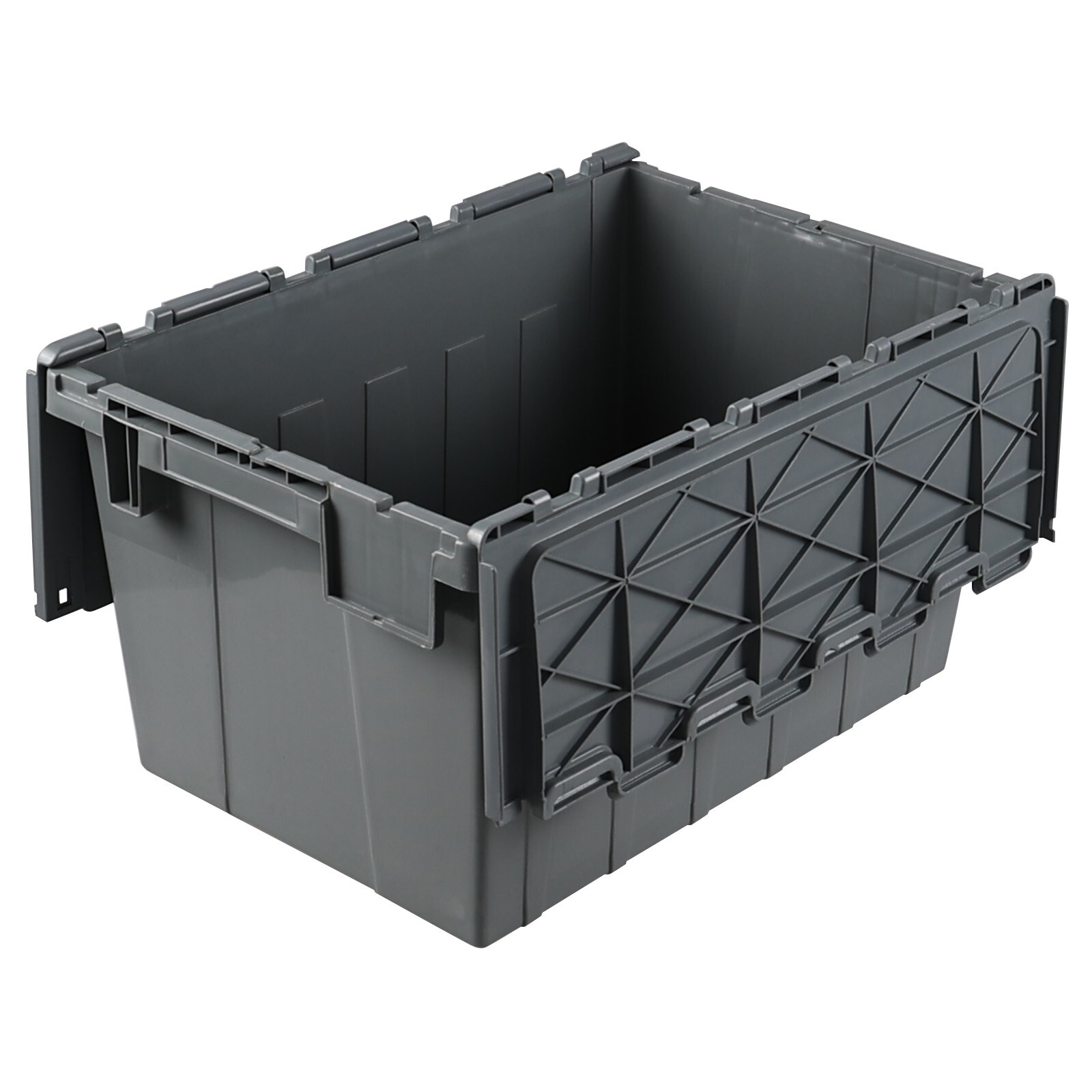 Cand 15 Gallon Plastic Industrial Storage Tote with Hinged Attached Lid, 4 Packs