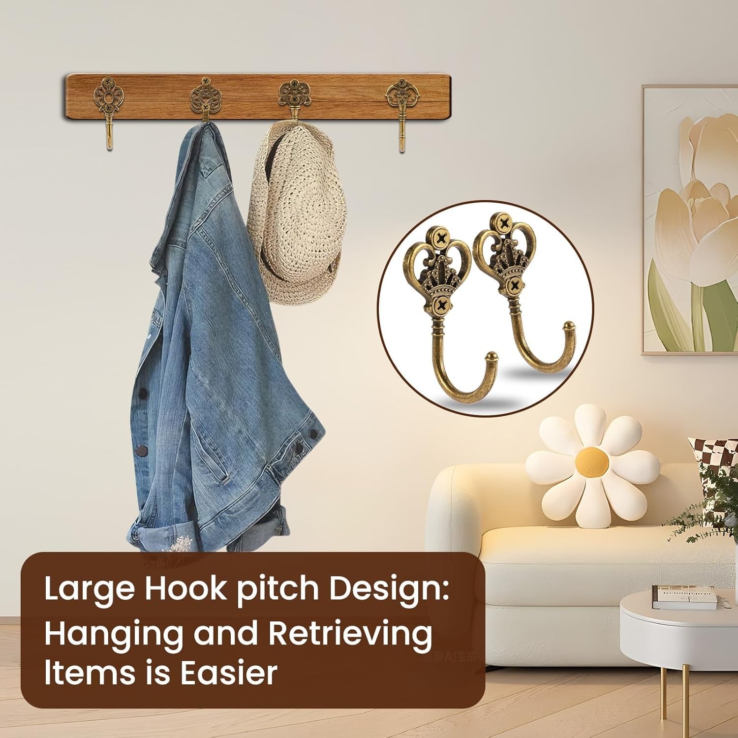 Bohemian Metal Wall Hooks, 10 Pack Vintage Bronze Decorative Coat Hangers