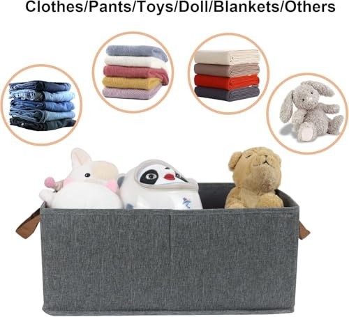 Pack of 3 Large Fabric Storage Bins 18.8x11x7.8 Inches Foldable Closet
