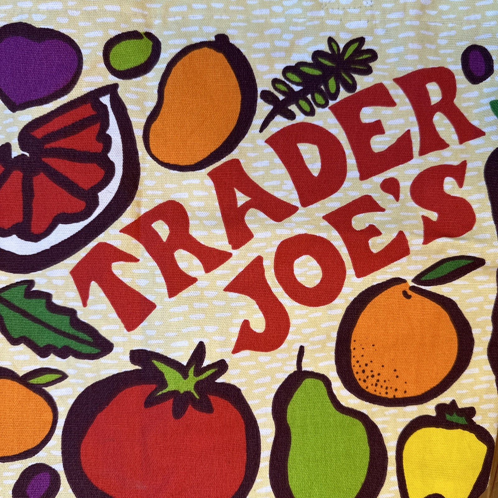 TRADER JOE’S Reusable Canvas Shopping Grocery Tote Bag Fruits Vegetables USA