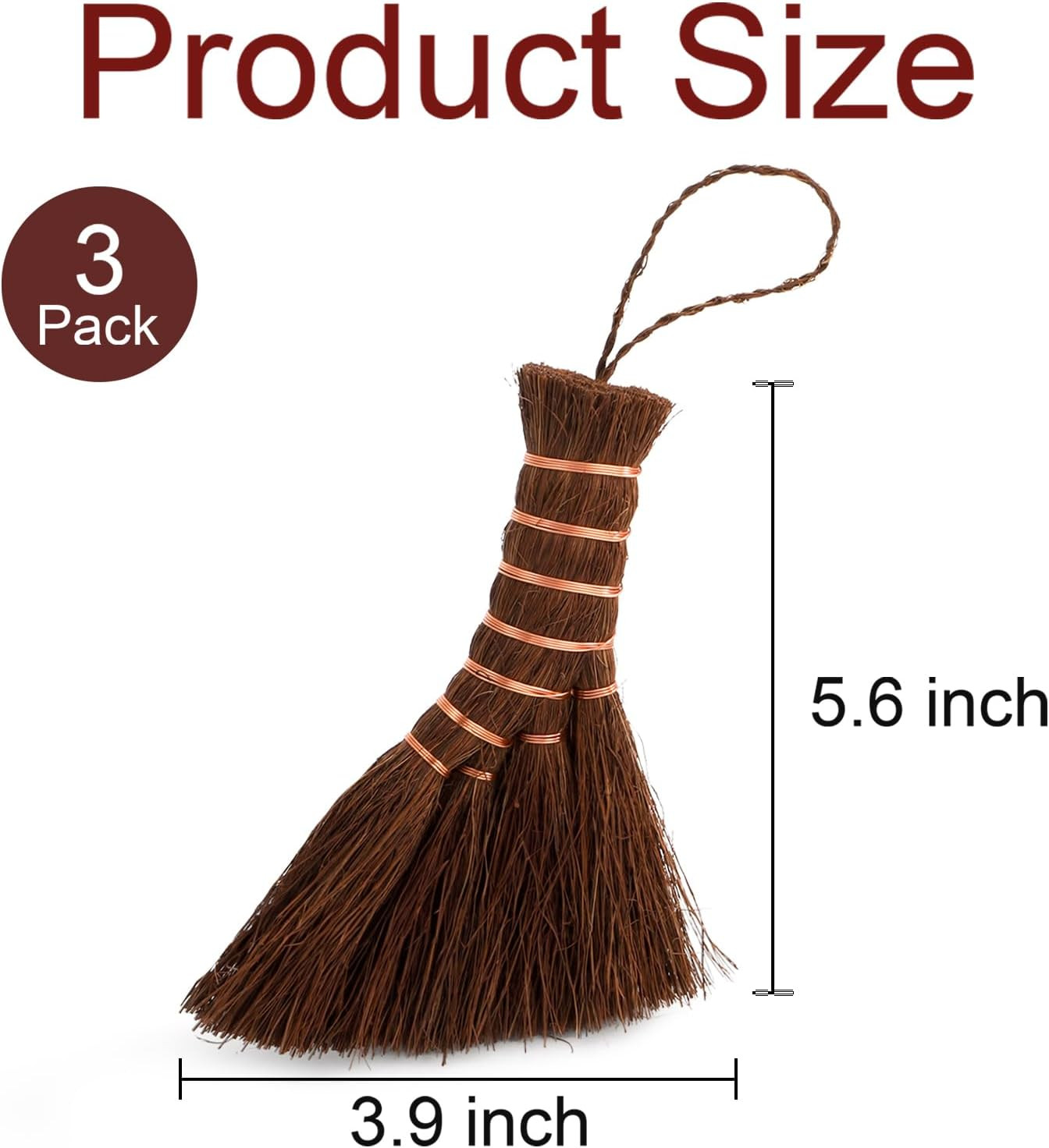 3 Pack Bonsai Broom Brush, Natural Straw Broom with Embroidery Nylon