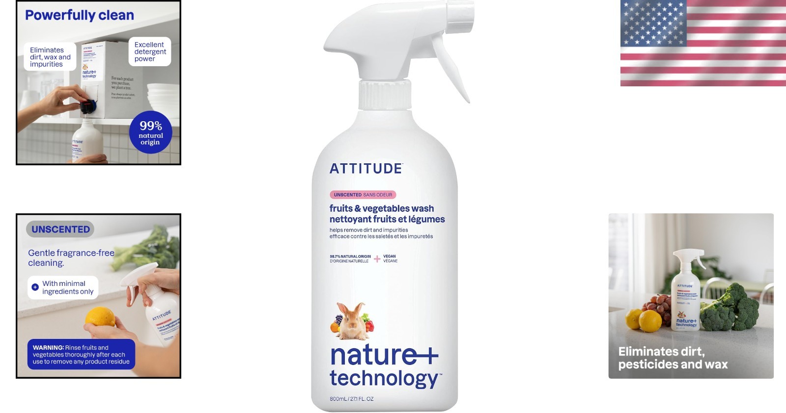 ATTITUDE 27.1 Fl Oz Produce Cleaner – Safe, Unscented, Streak-Free