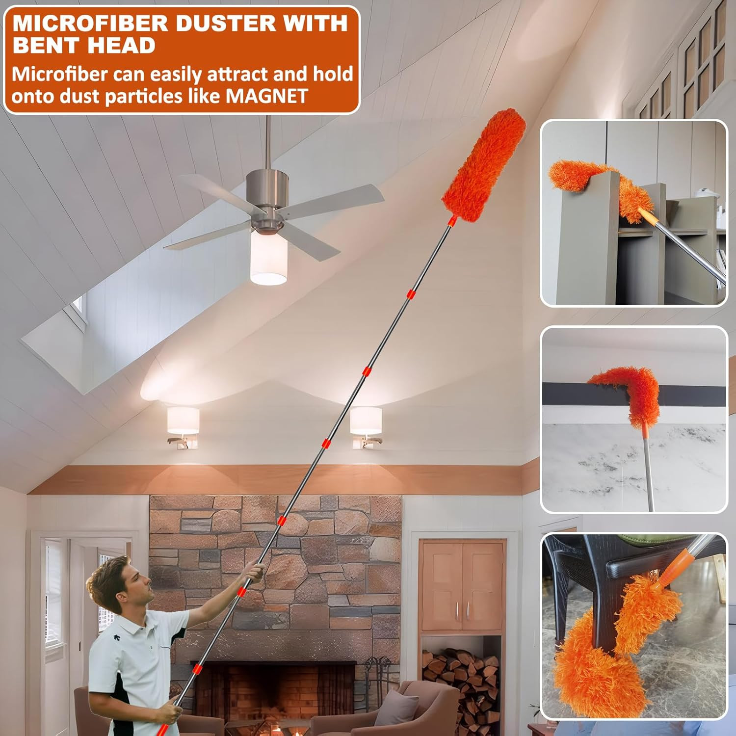 20 Feet High Reach Duster Kit with 2-14 Ft Extension Pole, Cobweb & Corner