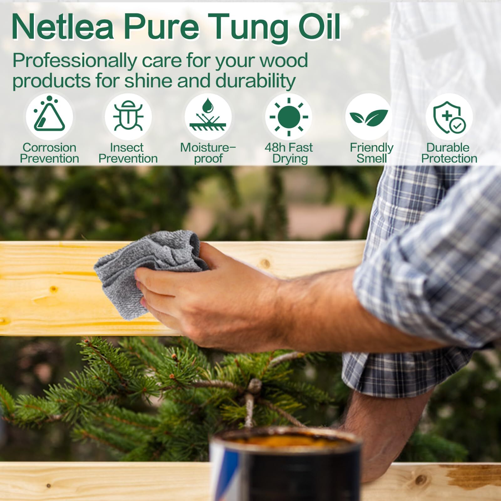 32OZ Tung Oil with a Soft Towel for Wood Finishing,Food Safety for Furniture