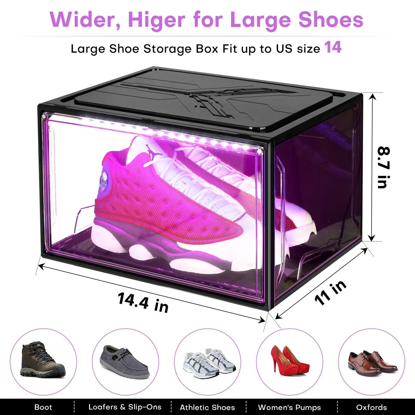 LED Smart Shoe Display Boxes, Stackable Storage Organizers, Clear Case for Sneak