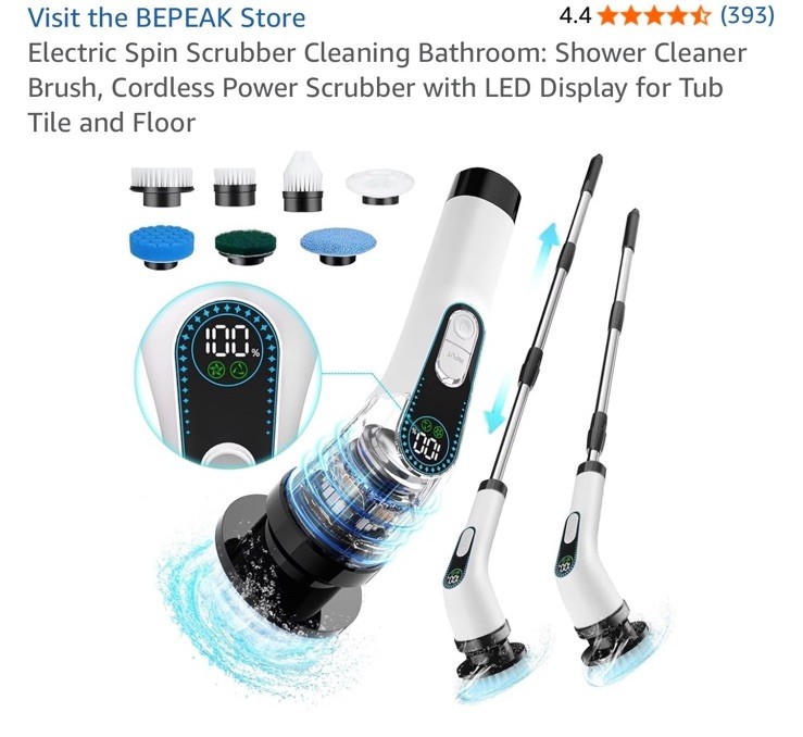 Cordless Electric Spin Scrubber with 7 Replaceable Attachments , Tub Tile Floor