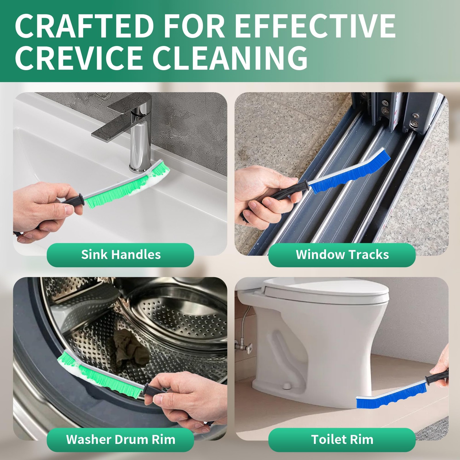 6-Pack Hard Bristle Crevice Cleaning Brush, Best Tool for Black, Blue, Green