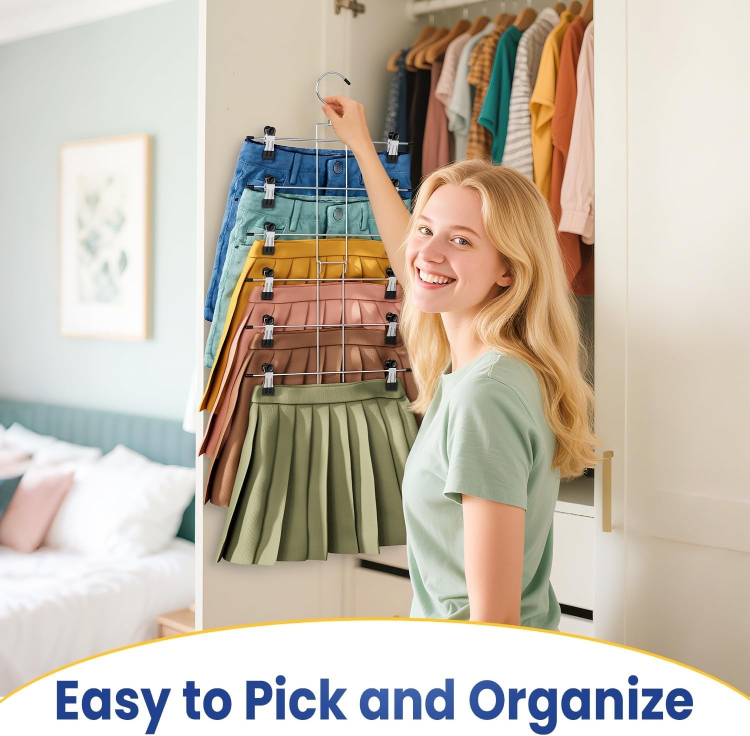 Pants Hangers with Clips,Space Saving Hanging Closet Organizer-6 Tiers Skirt Han